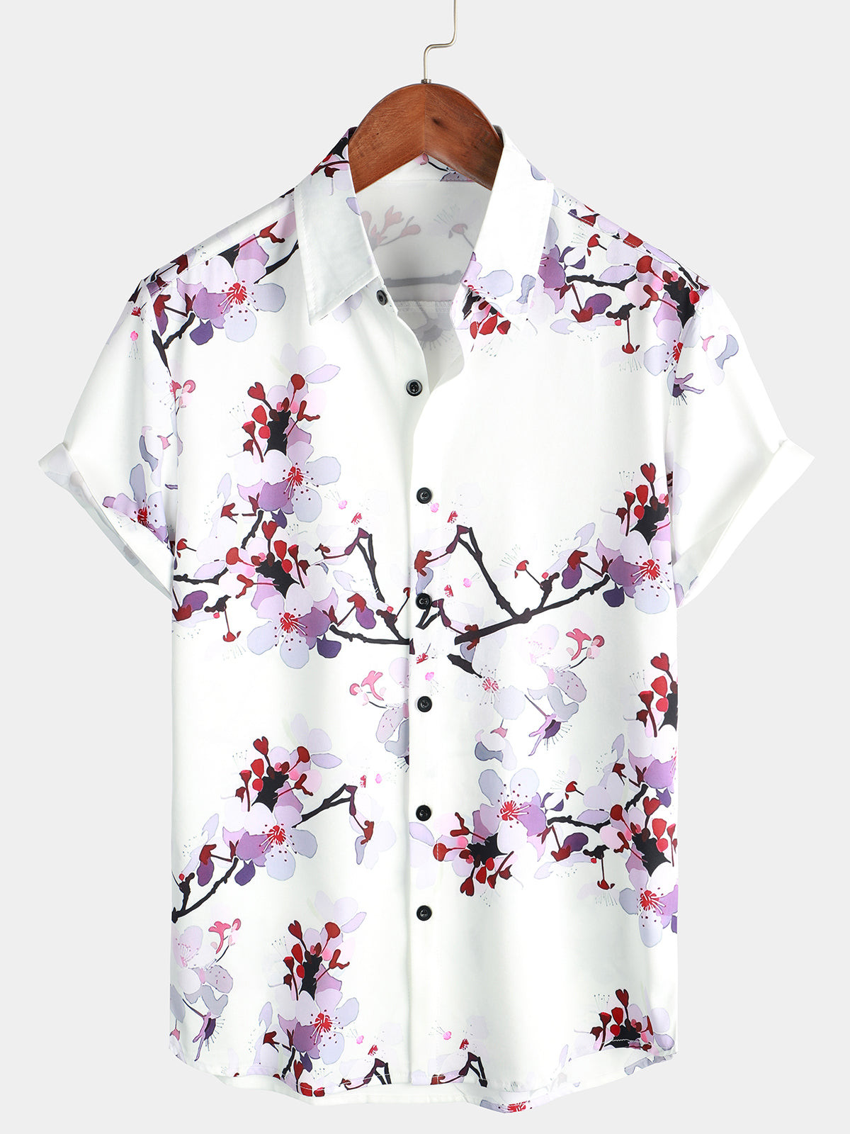 Mens Floral Print Lapel Button Holiday Short Sleeve Shirt Hawaiian Shirt for Men Women