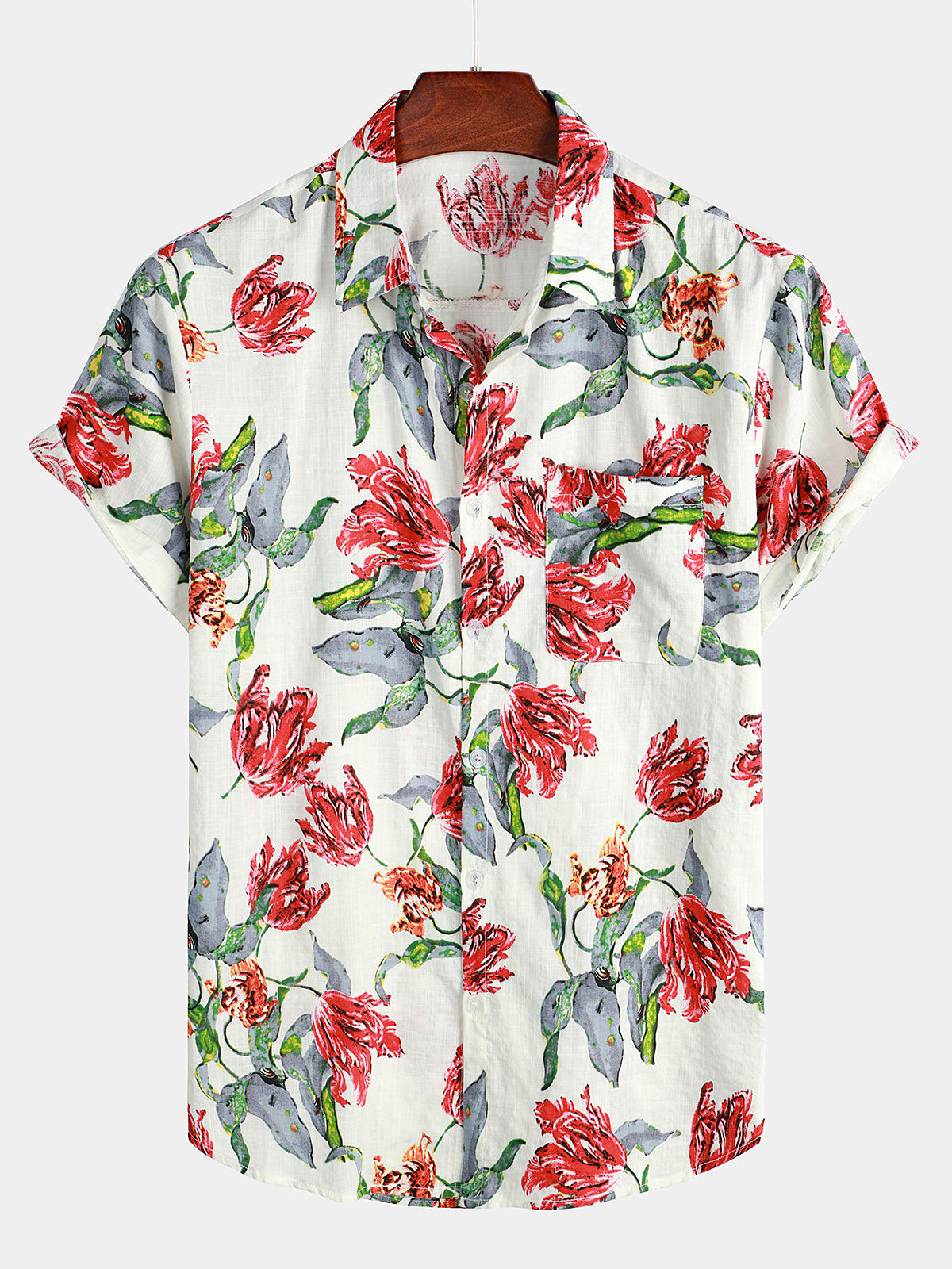 Mens Floral Print Short Sleeve Hawaiian Shirt