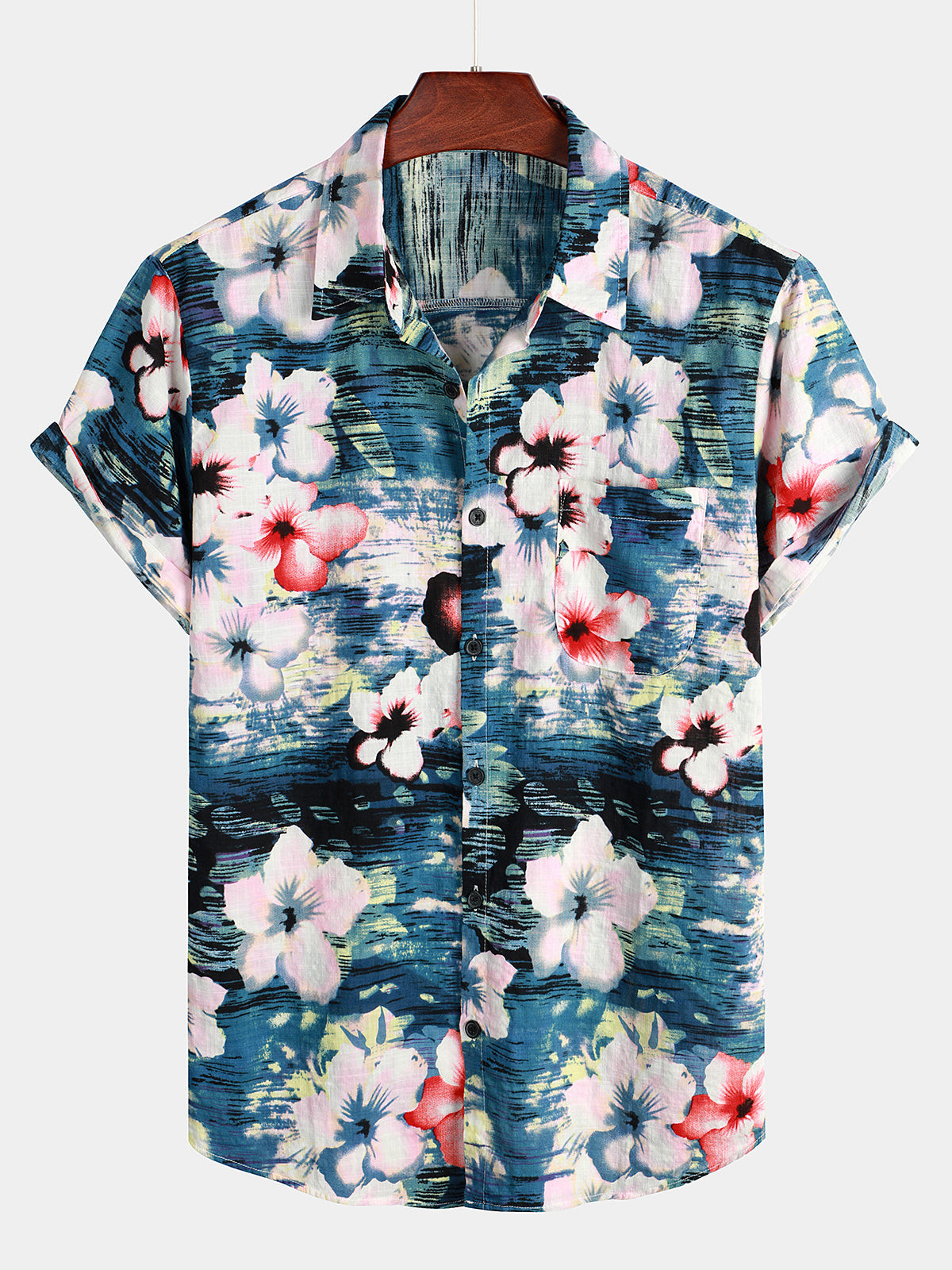 Mens Floral Print Short Sleeve Hawaiian Shirt