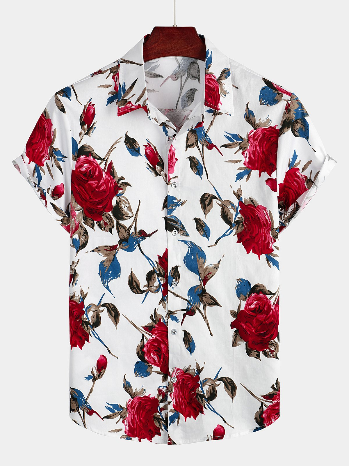 Mens Floral Printed Casual Cotton Short Sleeve Shirt Hawaiian Shirt for Men Women