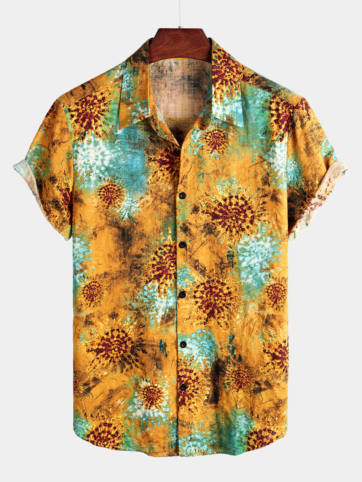 Mens Floral Printed Cotton Shirt Hawaiian Shirt for Men Women