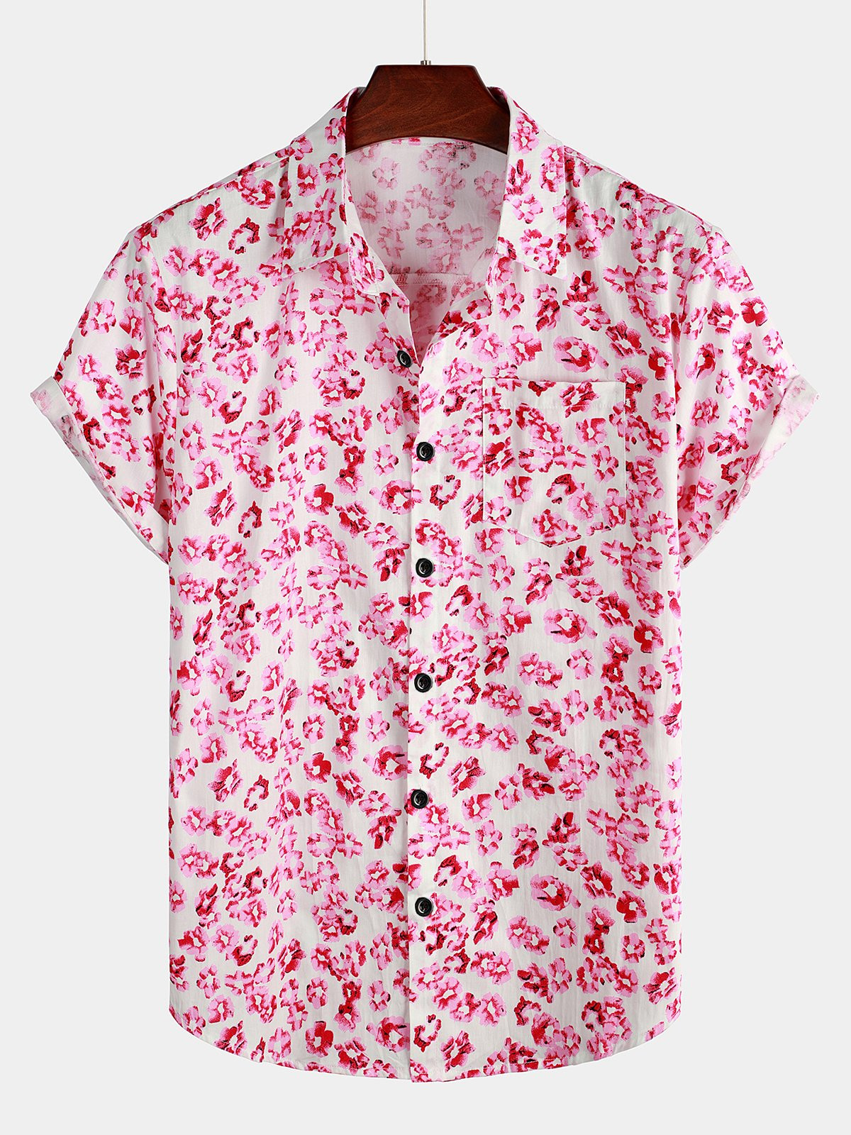 Mens Floral Printed Holiday Pocket Cotton Shirt Hawaiian Shirt for Men Women