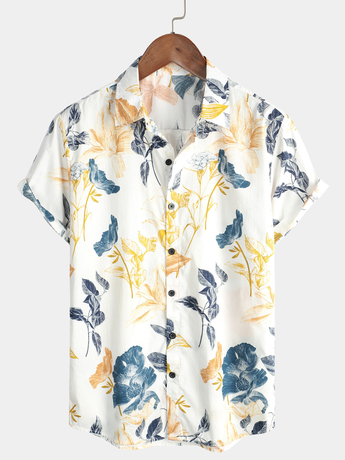 Mens Flower Print Hawaiian Casual Short Sleeve Shirt