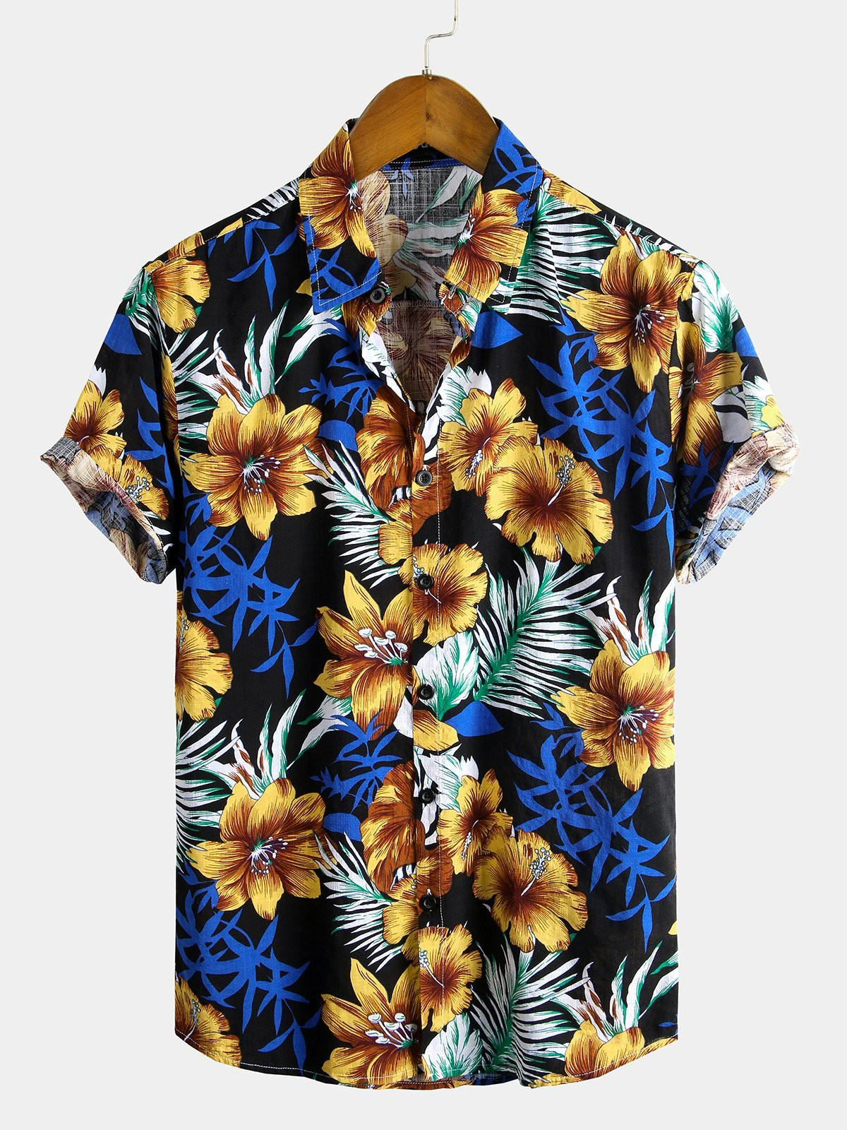 Mens Flower Tropical Hawaii Cotton Short Sleeve Shirt Hawaiian Shirt for Men Women