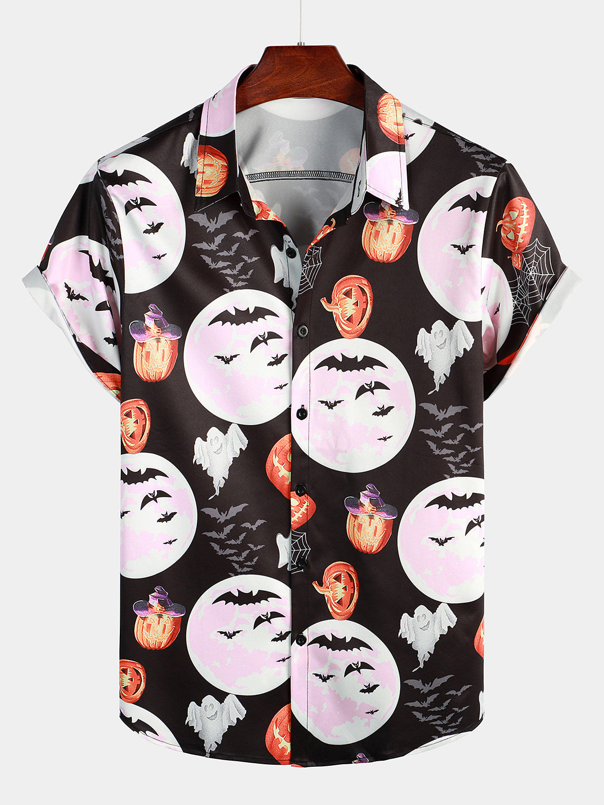 Mens Halloween Pumpkin Print Short Sleeve Shirt Hawaiian Shirt for Men Women