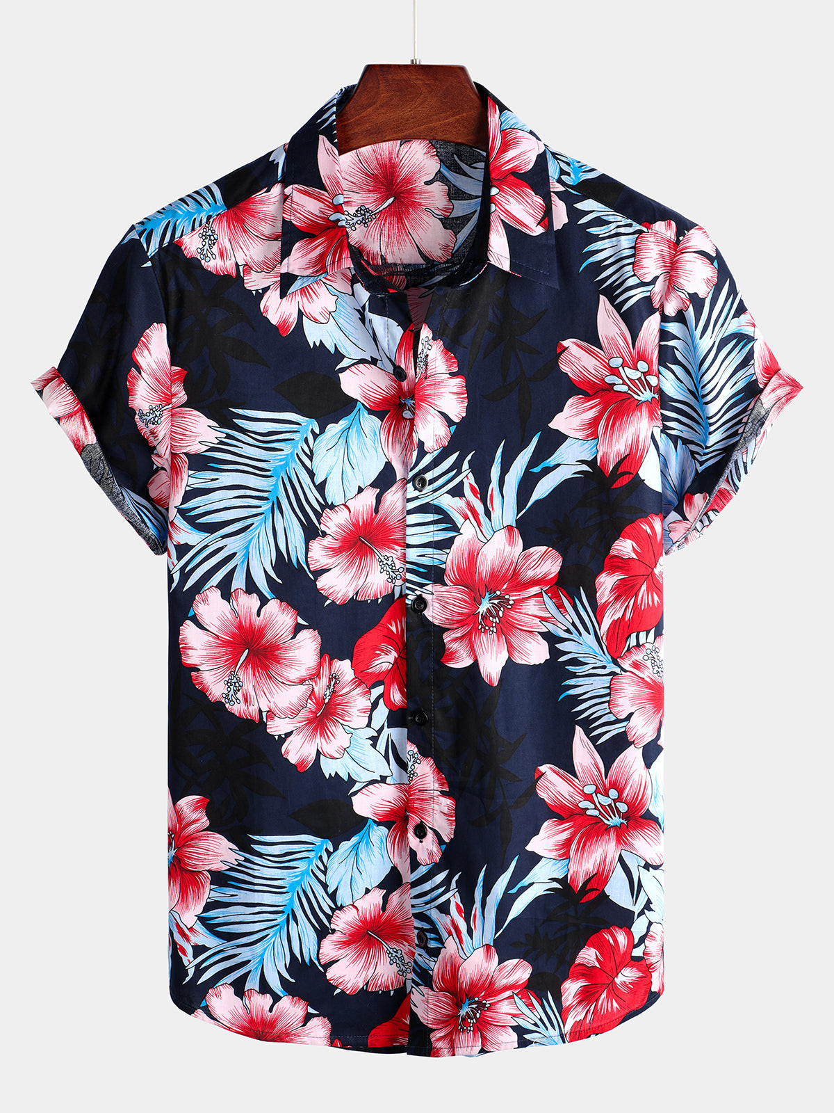 Mens Hawaii Tropical Plant Print Floral Cotton Shirt Hawaiian Shirt for Men Women