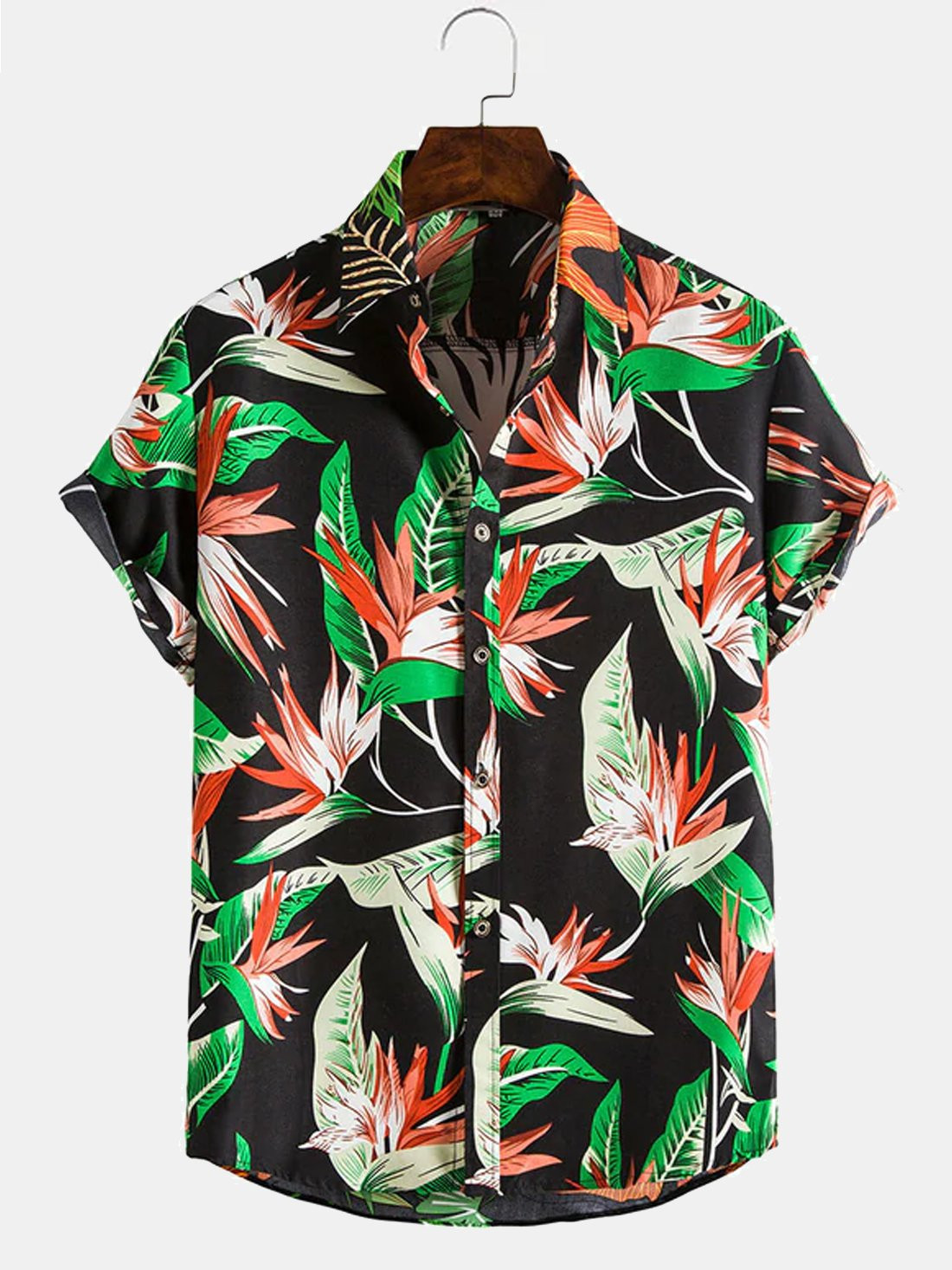 Mens Hawaiian Shirt Beach Floral Print Cotton Blend Short Sleeve Shirt