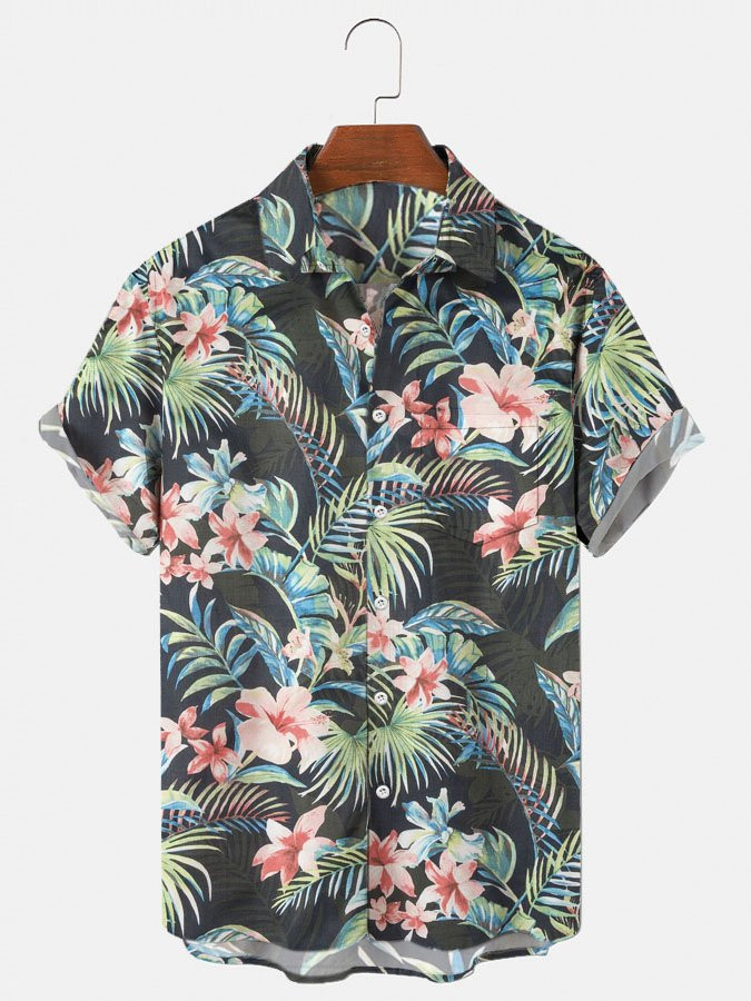 Mens Hawaiian Shirt Black Basic Palm Tree Shirts  Tops