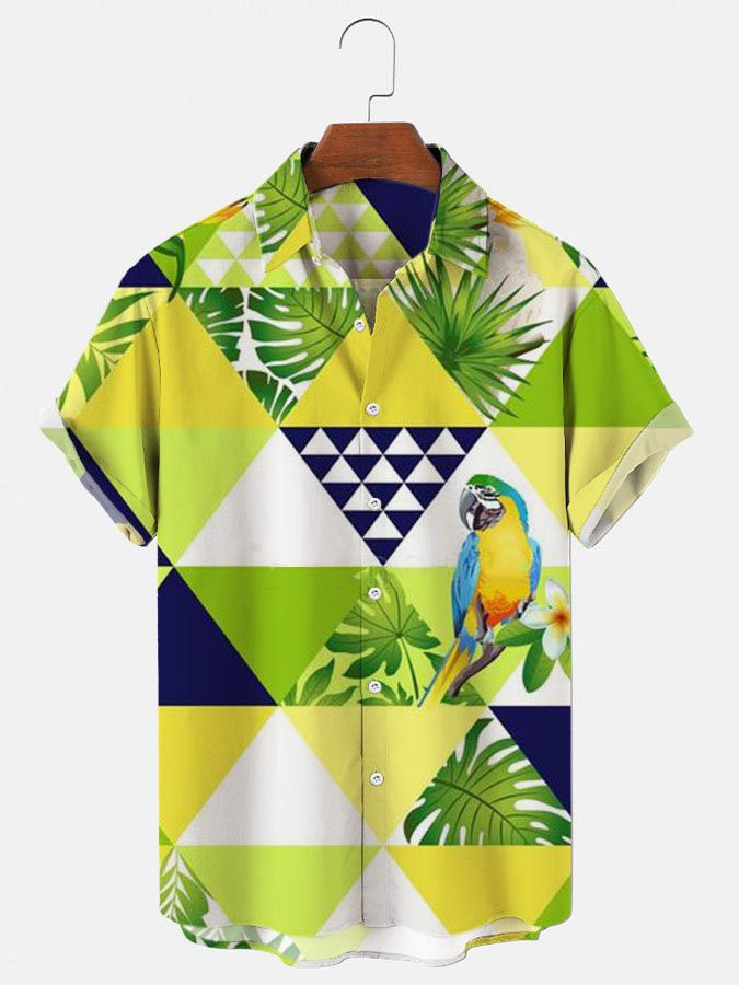 Mens Hawaiian Shirt Green Plant Cotton-Blend Holiday Series Shirts  Tops