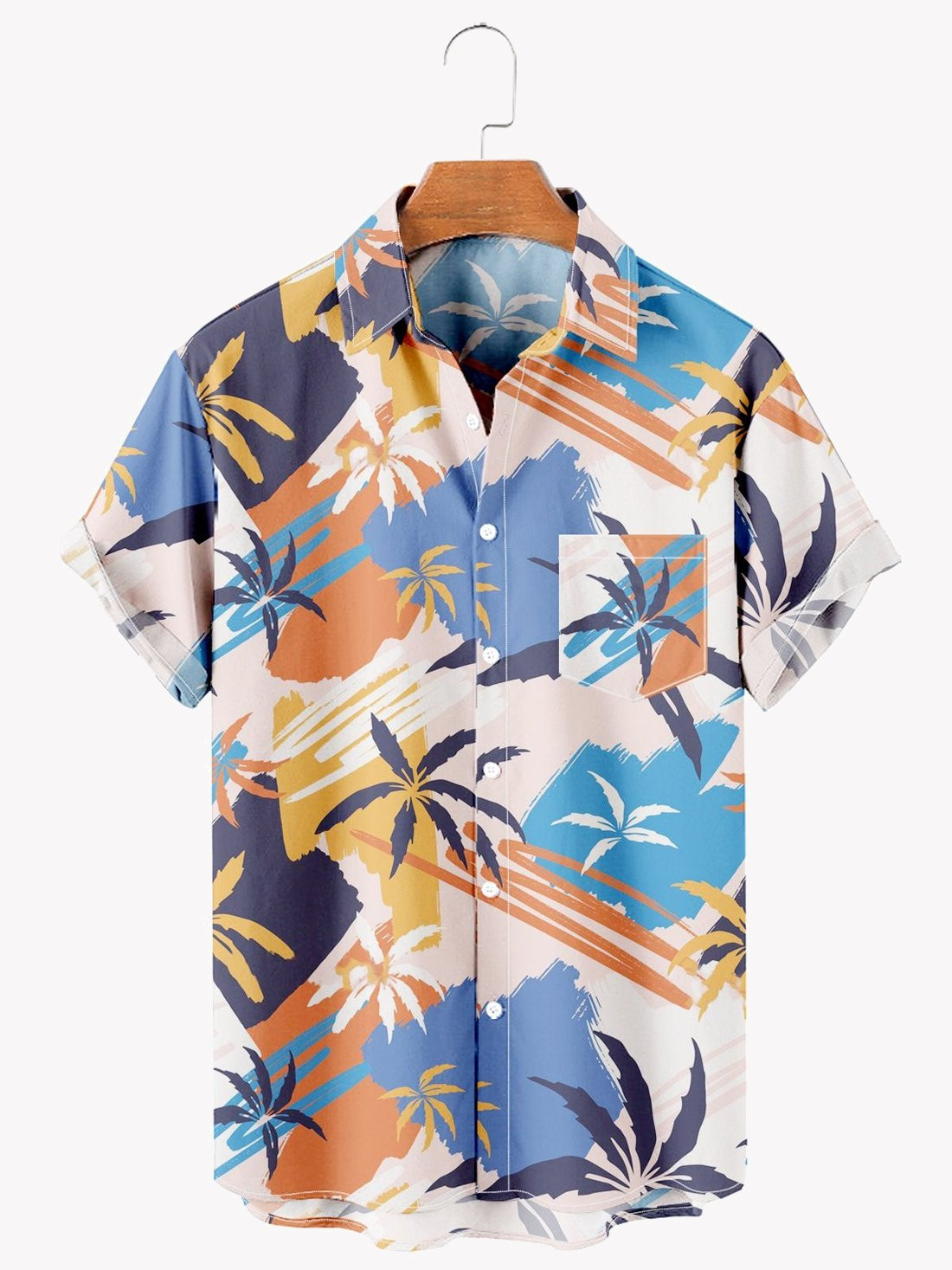 Mens Hawaiian Shirt Resort Coconut Tree Black Cotton Blend Short Sleeve Shirt