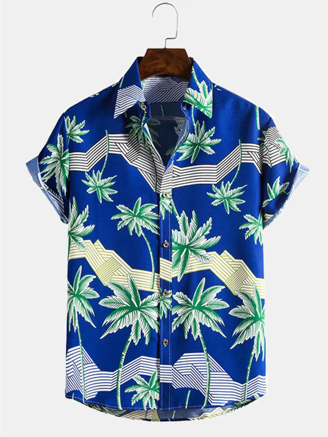 Mens Hawaiian Shirt Tropical Floral Print Cotton Blend Short Sleeve Shirt