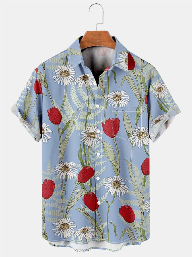 Mens Hawaiian Shirt Tropical Flower Print Casual Short Sleeve Short Sleeve Shirt