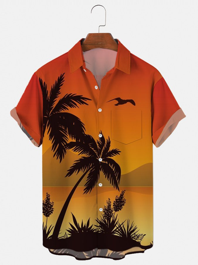 Mens Hawaiian Shirt Vacation Leisure Plant Elements Coconut Tree Pattern Cotton-Blend Short Sleeve Shirt For Couples