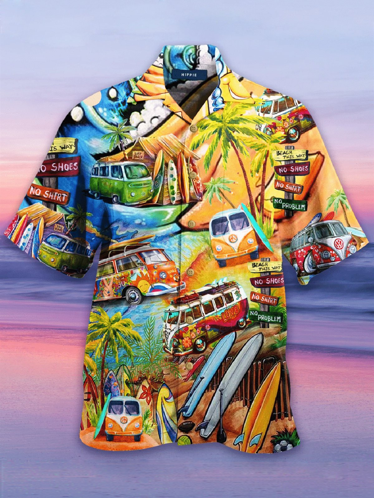 Mens Hippie Short Sleeve Button Up Authentic Hawaiian Shirts