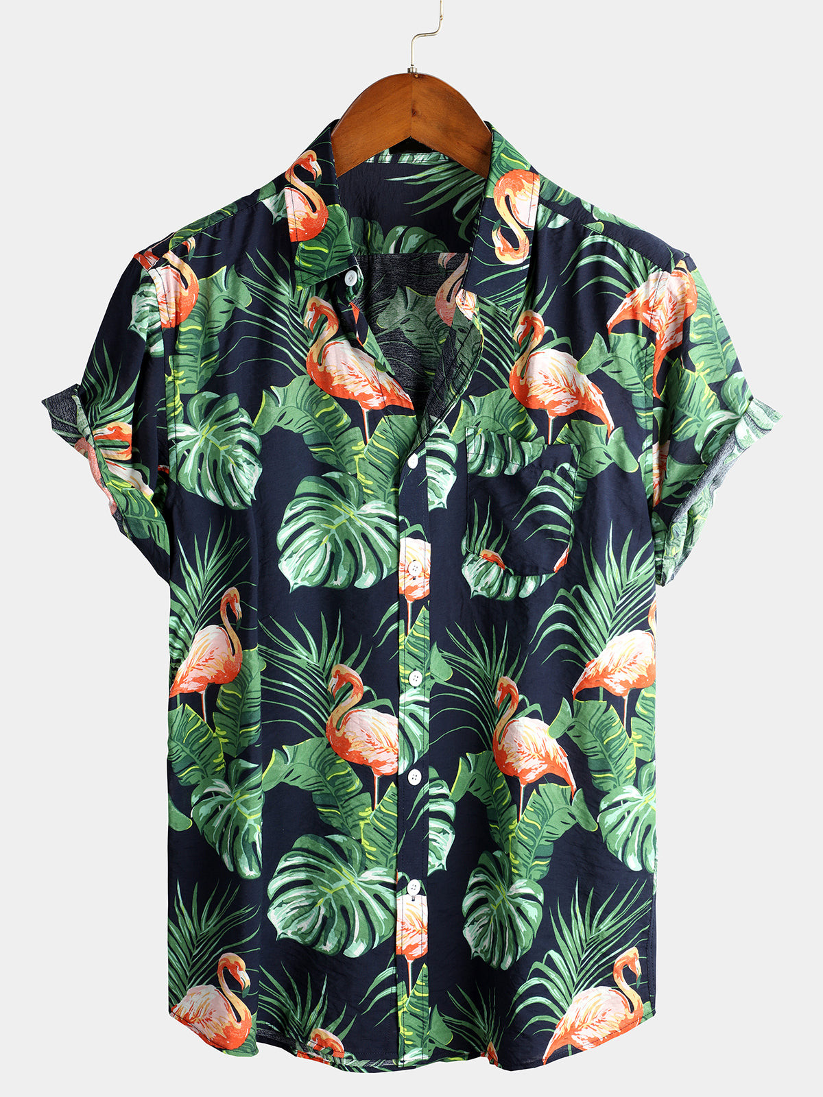 Mens Holiday Flamingo Short Sleeve Cotton Shirt Hawaiian Shirt for Men Women