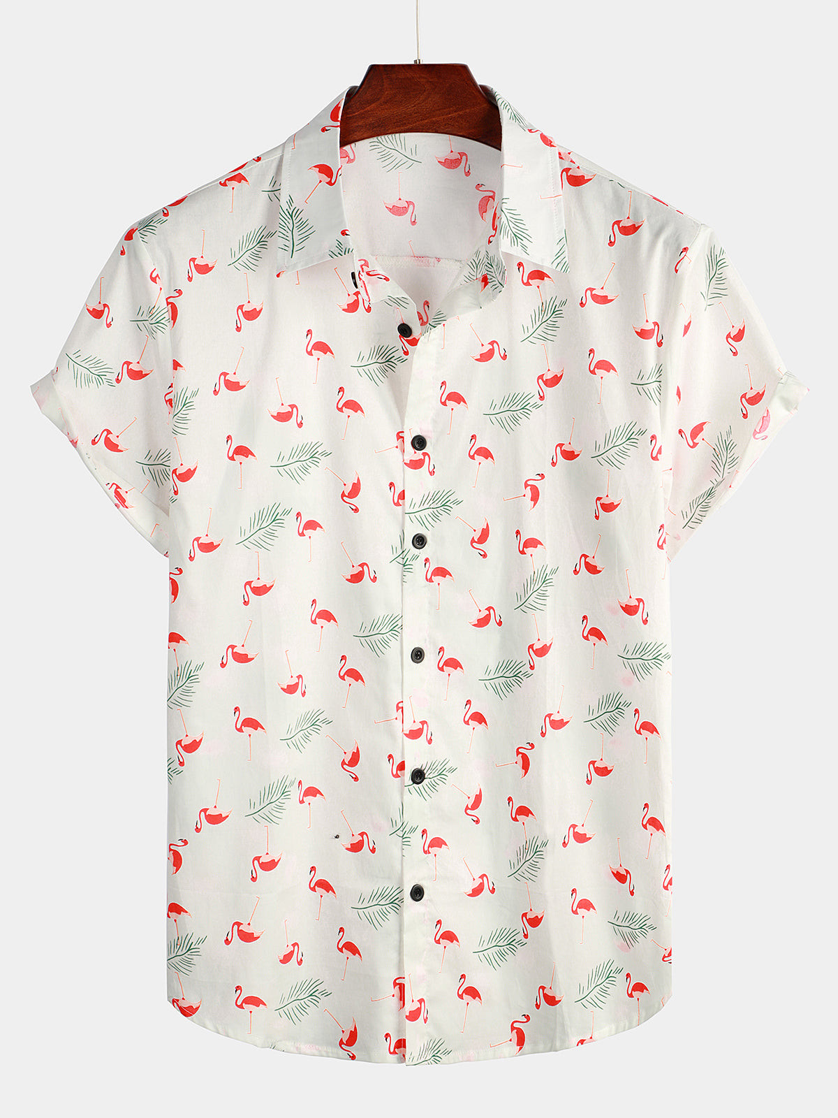 Mens Holiday Flamingo Short Sleeve Cotton Shirt Hawaiian Shirt for Men Women