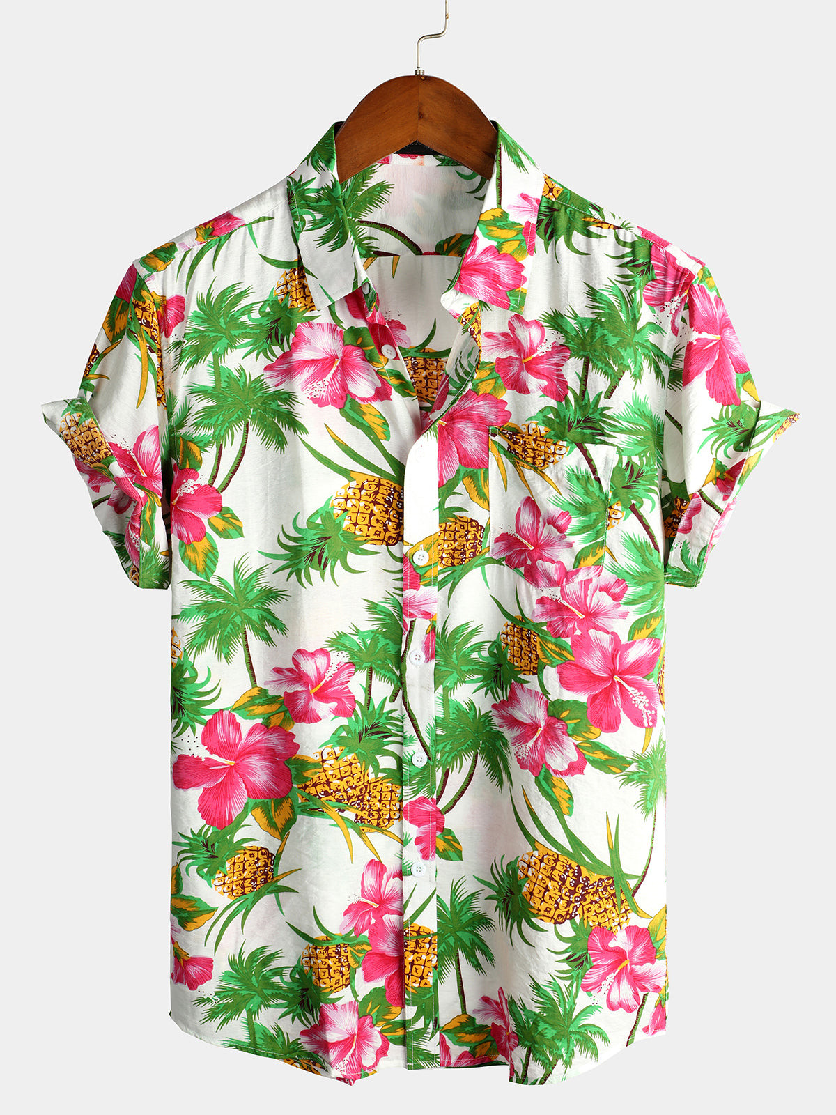 Mens Holiday Floral Short Sleeve Cotton Shirt Hawaiian Shirt for Men Women