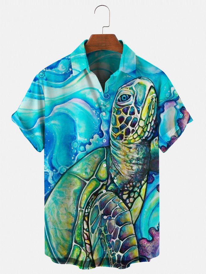 Mens Holiday Turtle Beach Casual Printed Shirts  Tops Hawaiian Shirt for Men Women