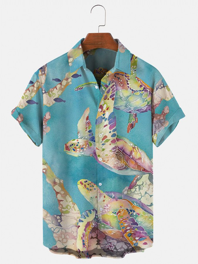 Mens Holiday Turtle Ocean Printed Casual Shirts  Tops Hawaiian Shirt for Men Women