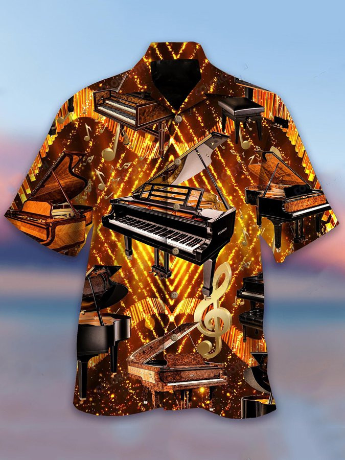 Mens Let The Music Speak For Itself Piano Aloha Hawaiian Shirt