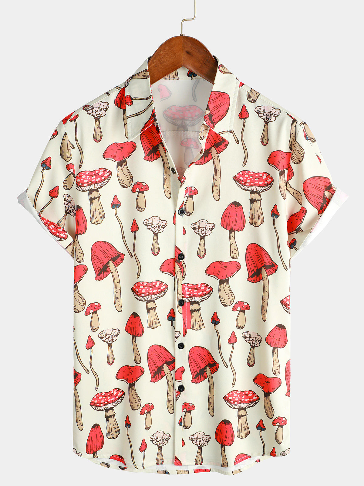 Mens Mushroom Plant Print Holiday Short Sleeve Shirt Hawaiian Shirt for Men Women