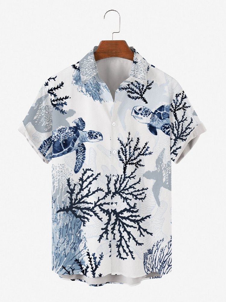 Mens Ocean Turtle Casual Short Sleeve Shirt Hawaiian Shirt for Men Women
