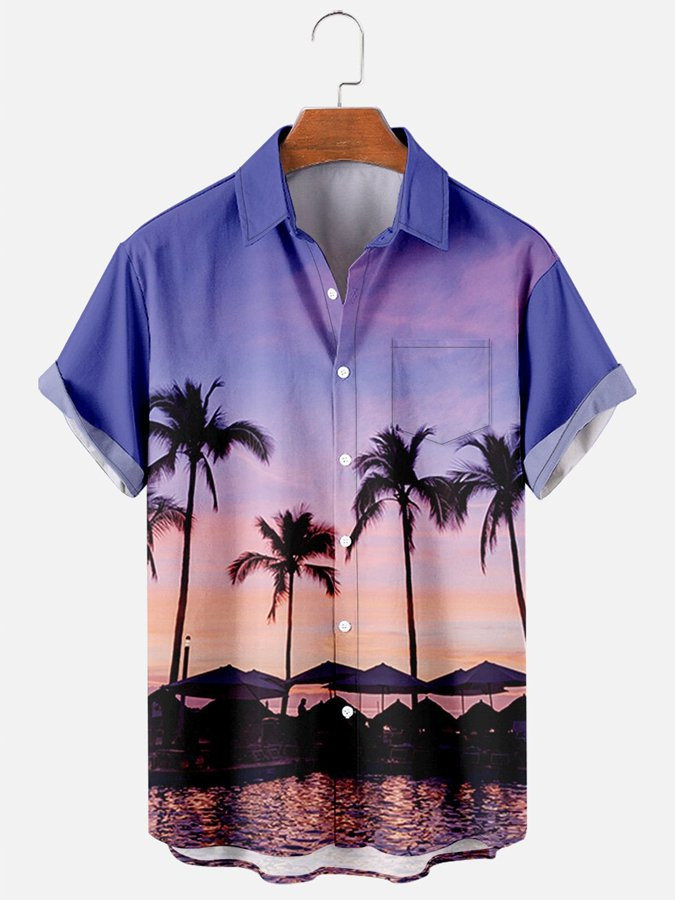 Mens Palm Tree Print Hawaiian Resort Shirt