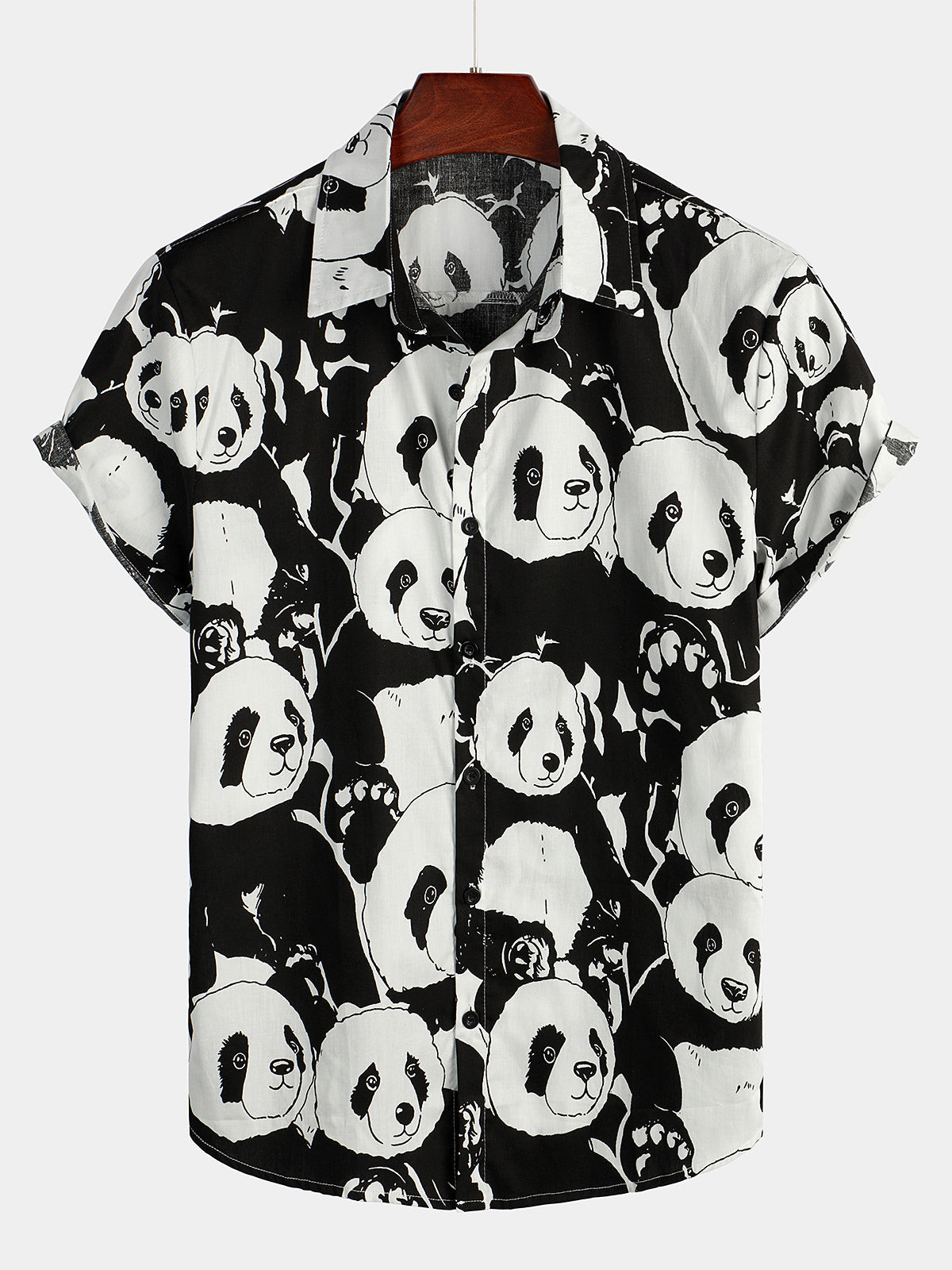 Mens Panda Print Casual Short Sleeve Cotton Shirt Hawaiian Shirt for Men Women