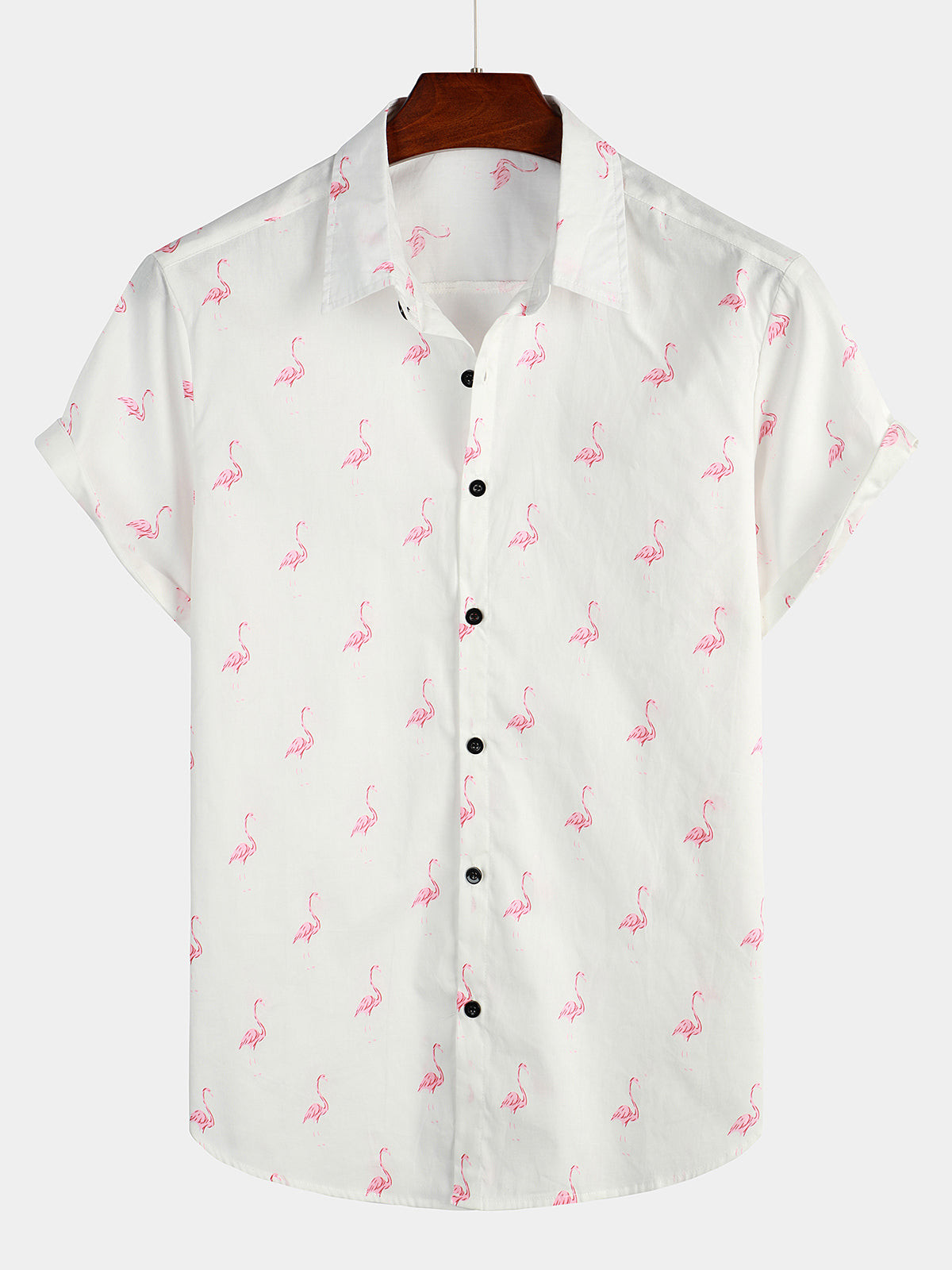 Mens Pink Flamingo Print Short Sleeve Button Up Shirt Hawaiian Shirt for Men Women