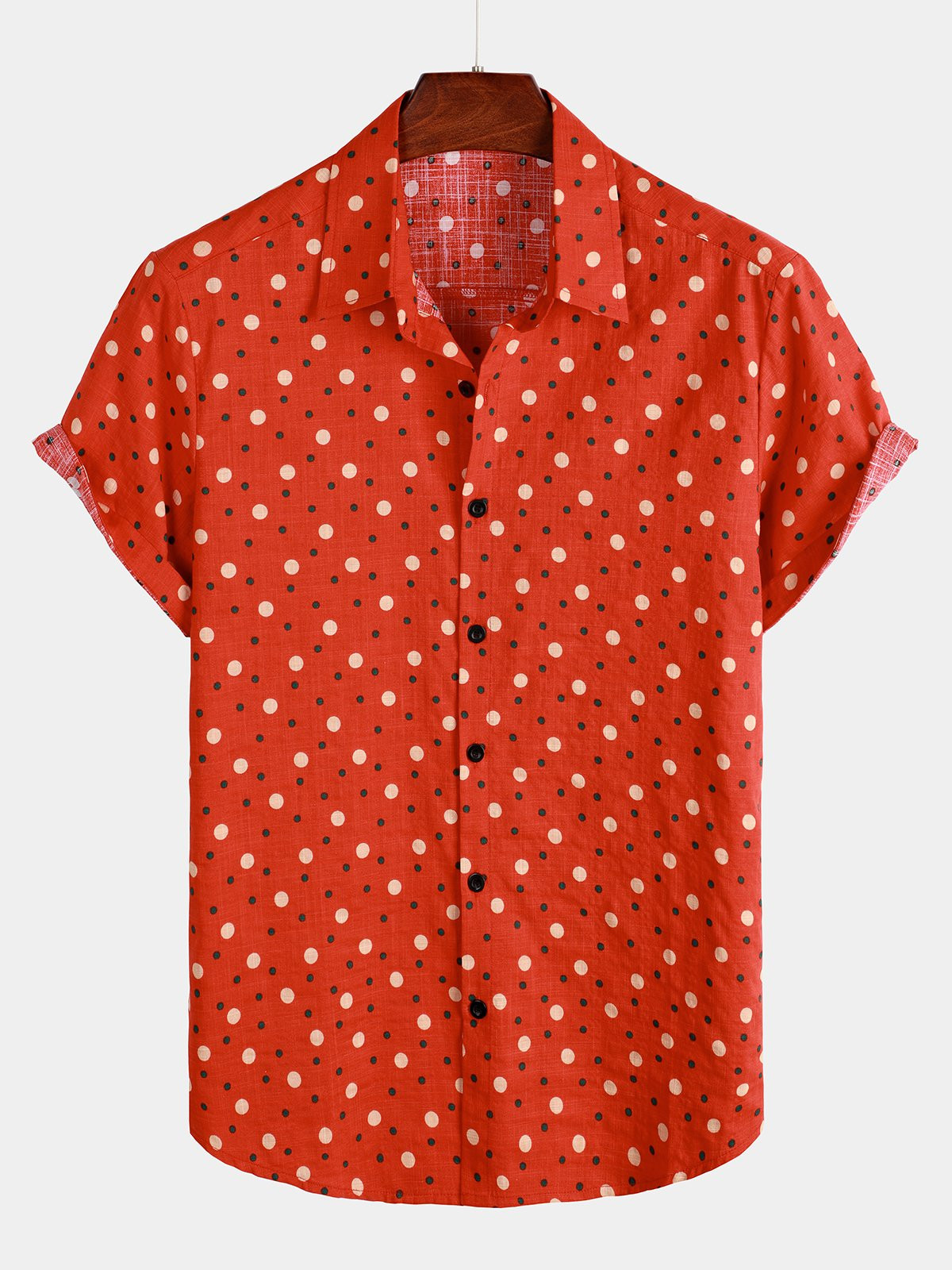 Mens Red Polka Dots Cotton Short Sleeve Shirt Hawaiian Shirt for Men Women