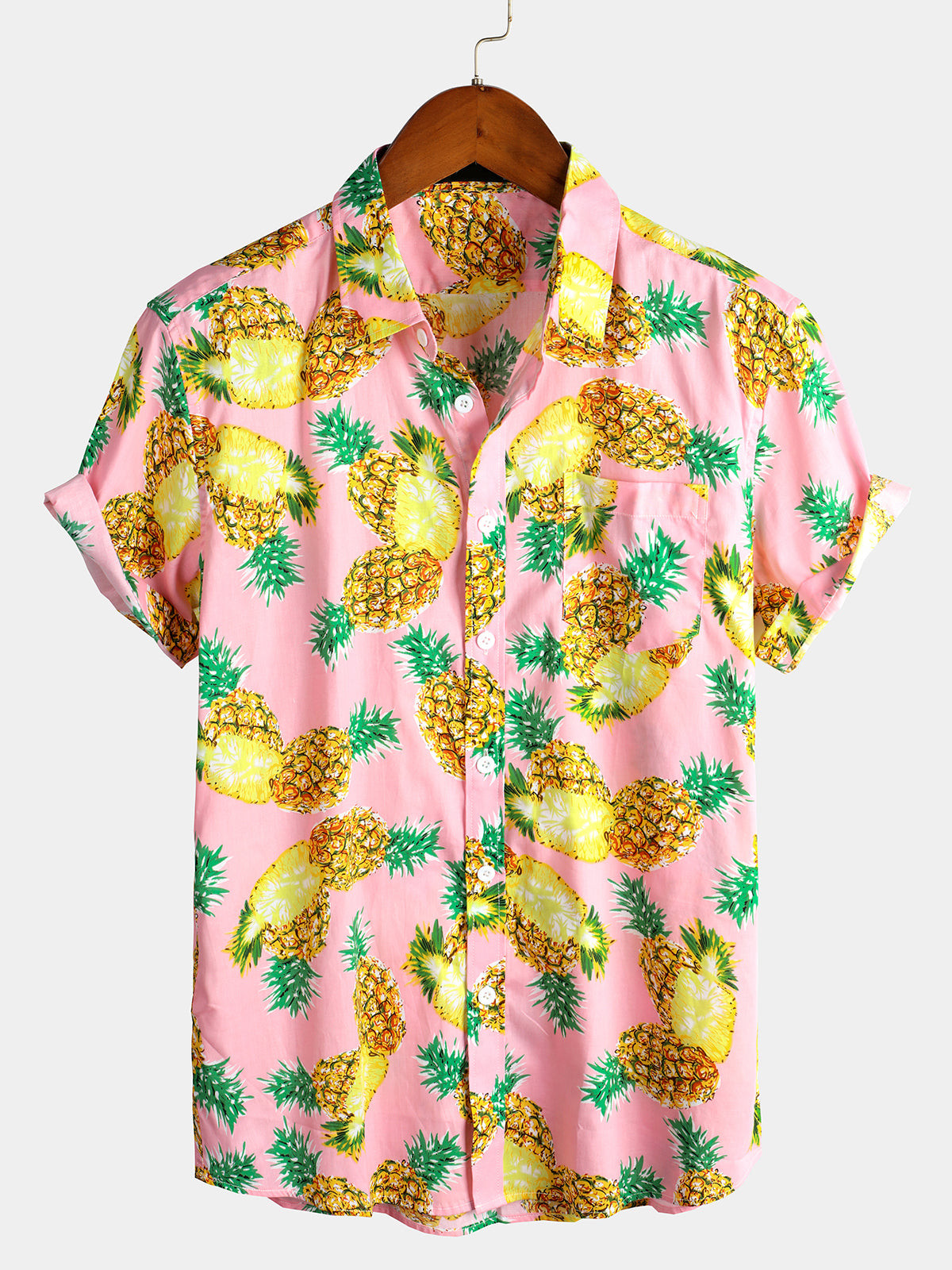 Mens Short Sleeve Pineapple Cotton Shirts Hawaiian Shirt for Men Women