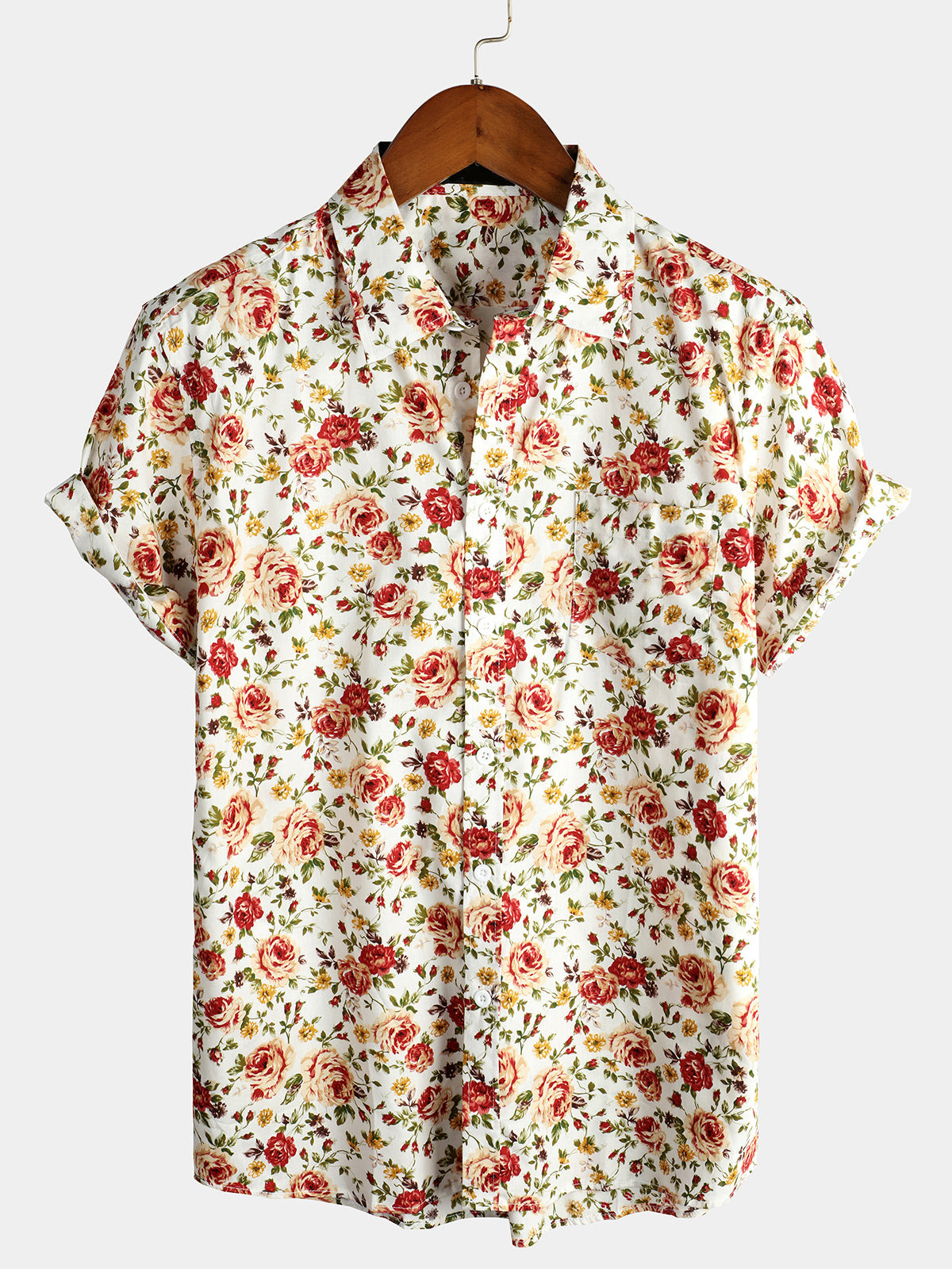 Mens Short Sleeve Rose Cotton Shirts Hawaiian Shirt for Men Women