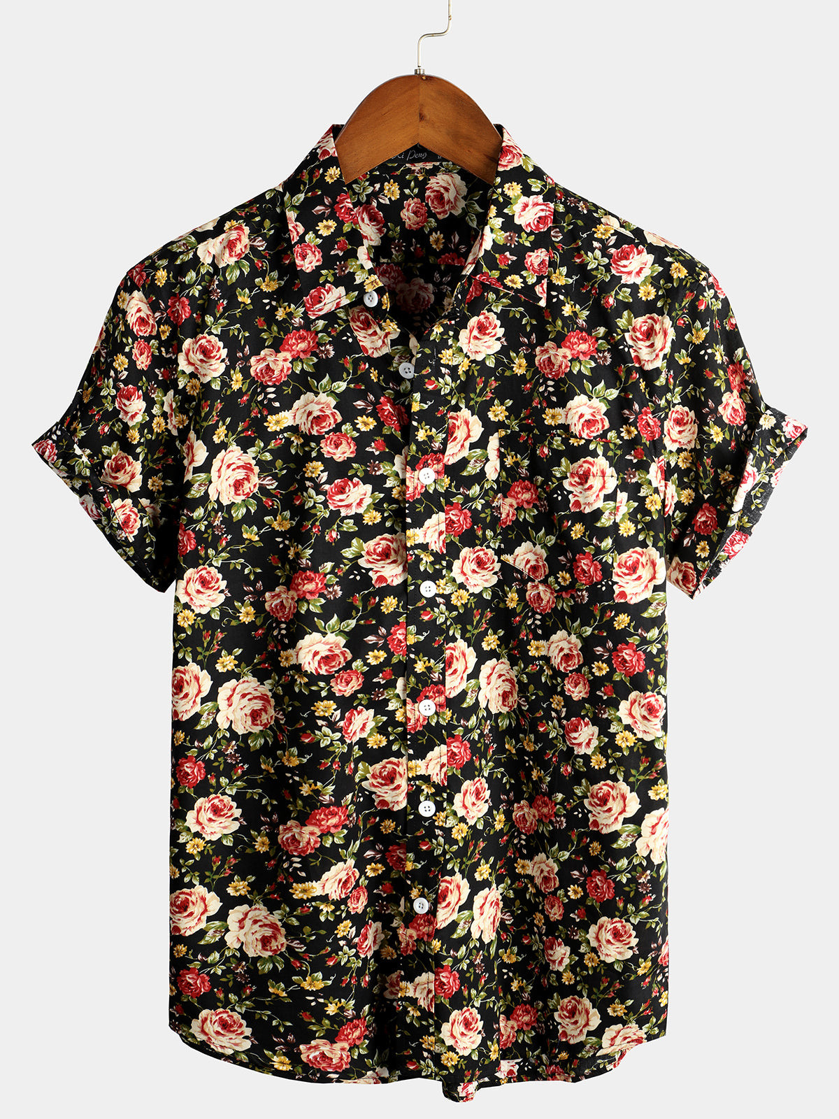 Mens Short Sleeve Rose Cotton Shirts Hawaiian Shirt for Men Women