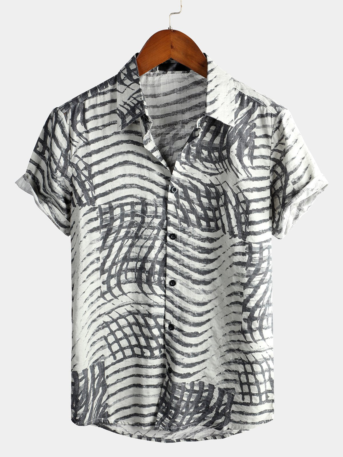 Mens Short Sleeve Striped Printed Retro Cotton Shirt Hawaiian Shirt for Men Women