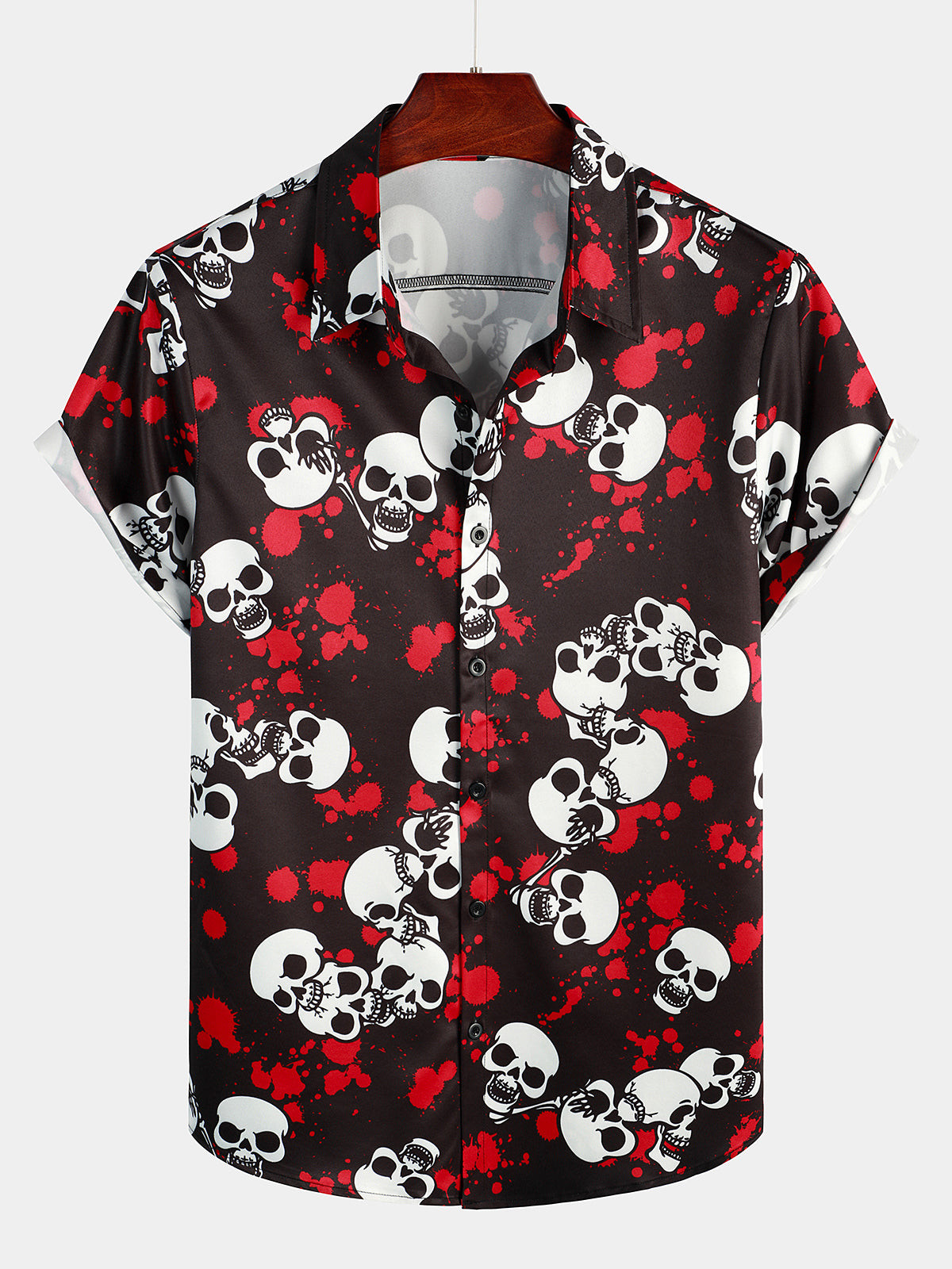 Mens Skull Hippie Hawaiian Casual Short Sleeve Shirt