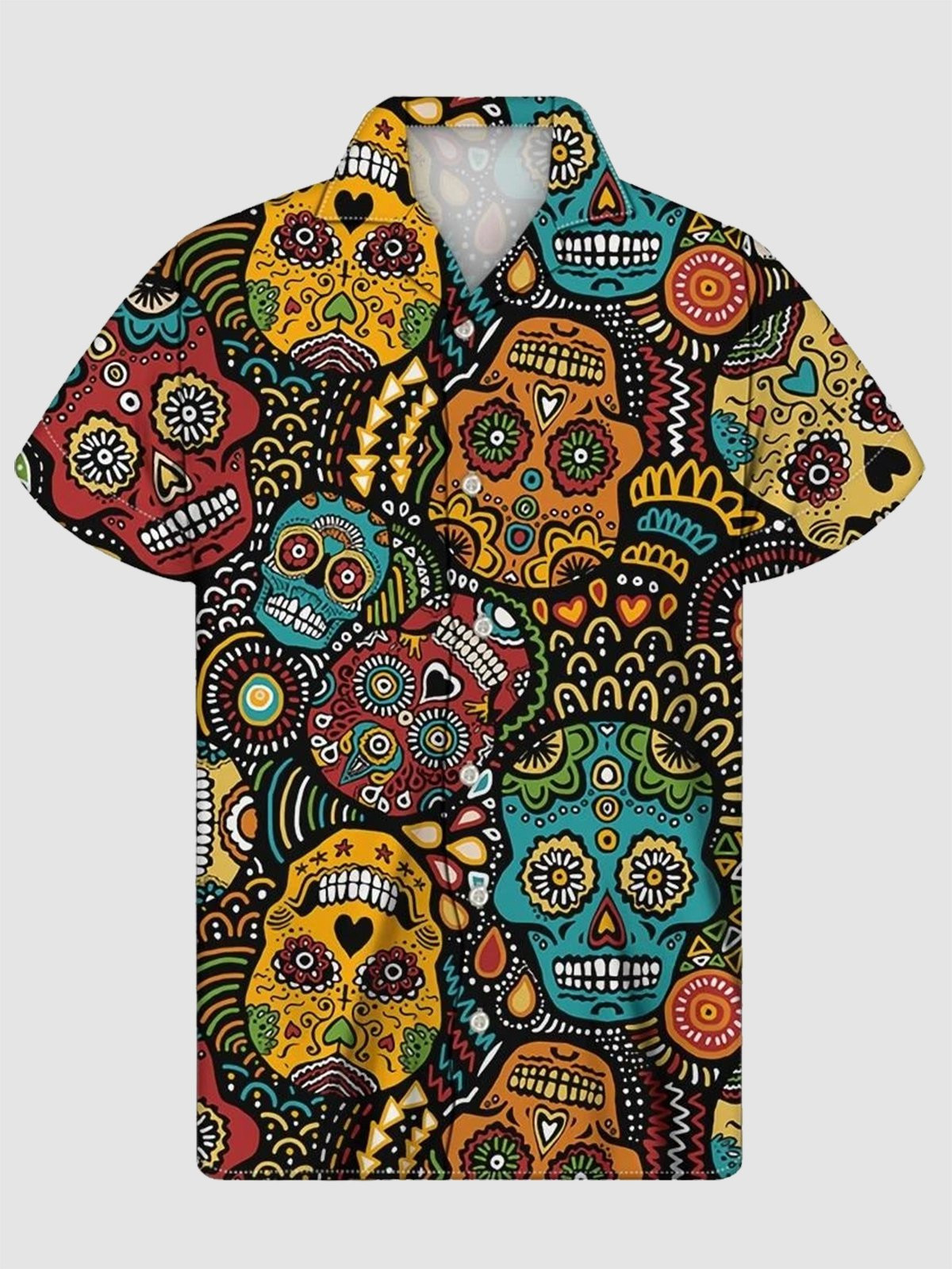 Mens Skulls Shirts Basic Collar short Sleeve Tops Hawaiian Shirt for Men Women