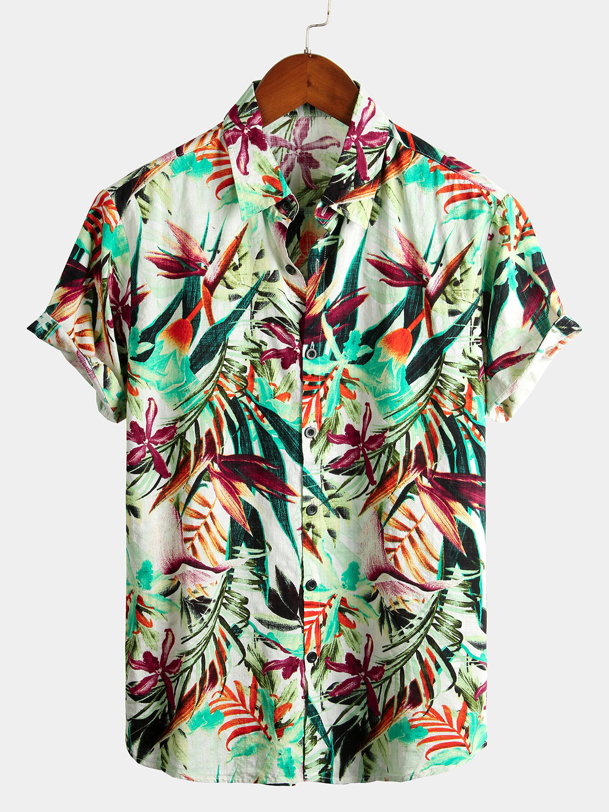 Mens Tropical Hawaiian Cotton Floral Holiday Shirt