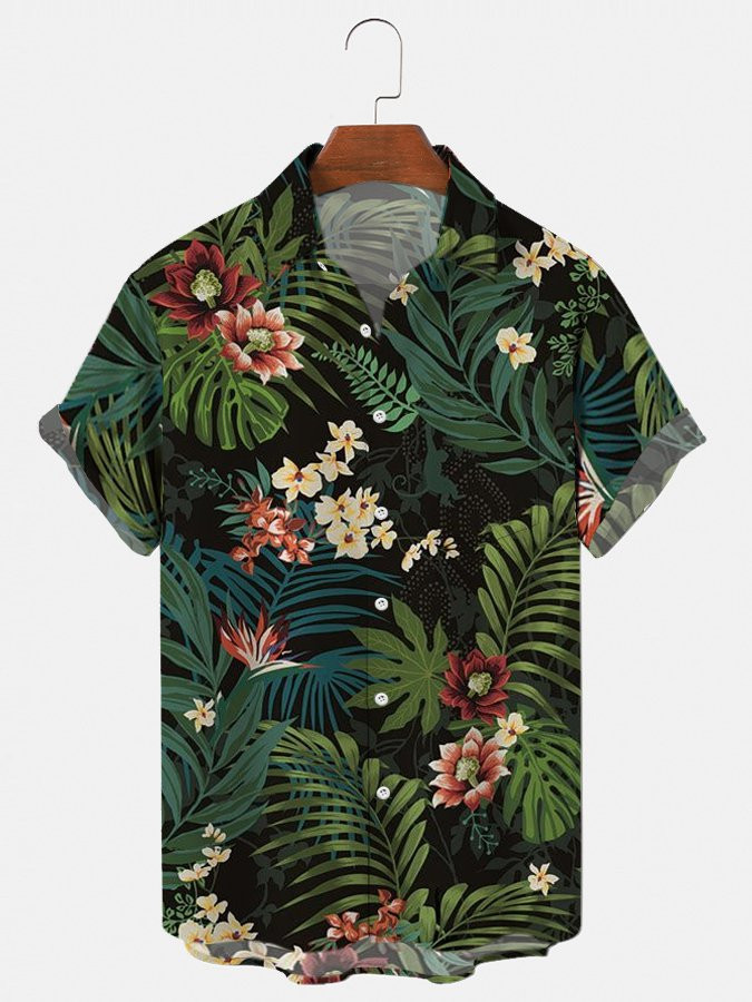 Mens Tropical Jungle Floral Print Short Sleeve Shirt Hawaiian Shirt for Men Women