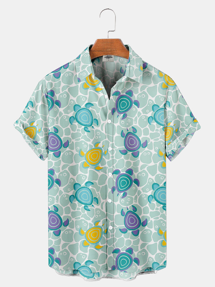 Mens sea turtle Ocean Print Hawaiian Shirt Summer Hawaiian