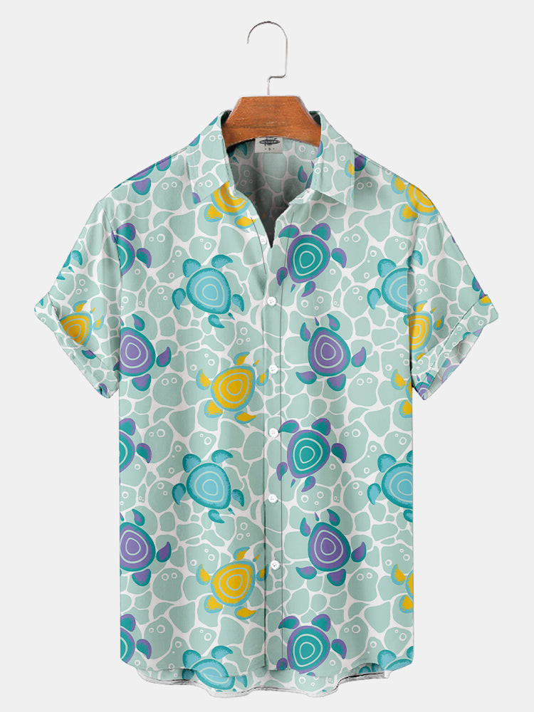 Mens sea turtle Ocean Print Hawaiian Shirt Summer Hawaiian, Short Sleeve Hawaiian Shirt