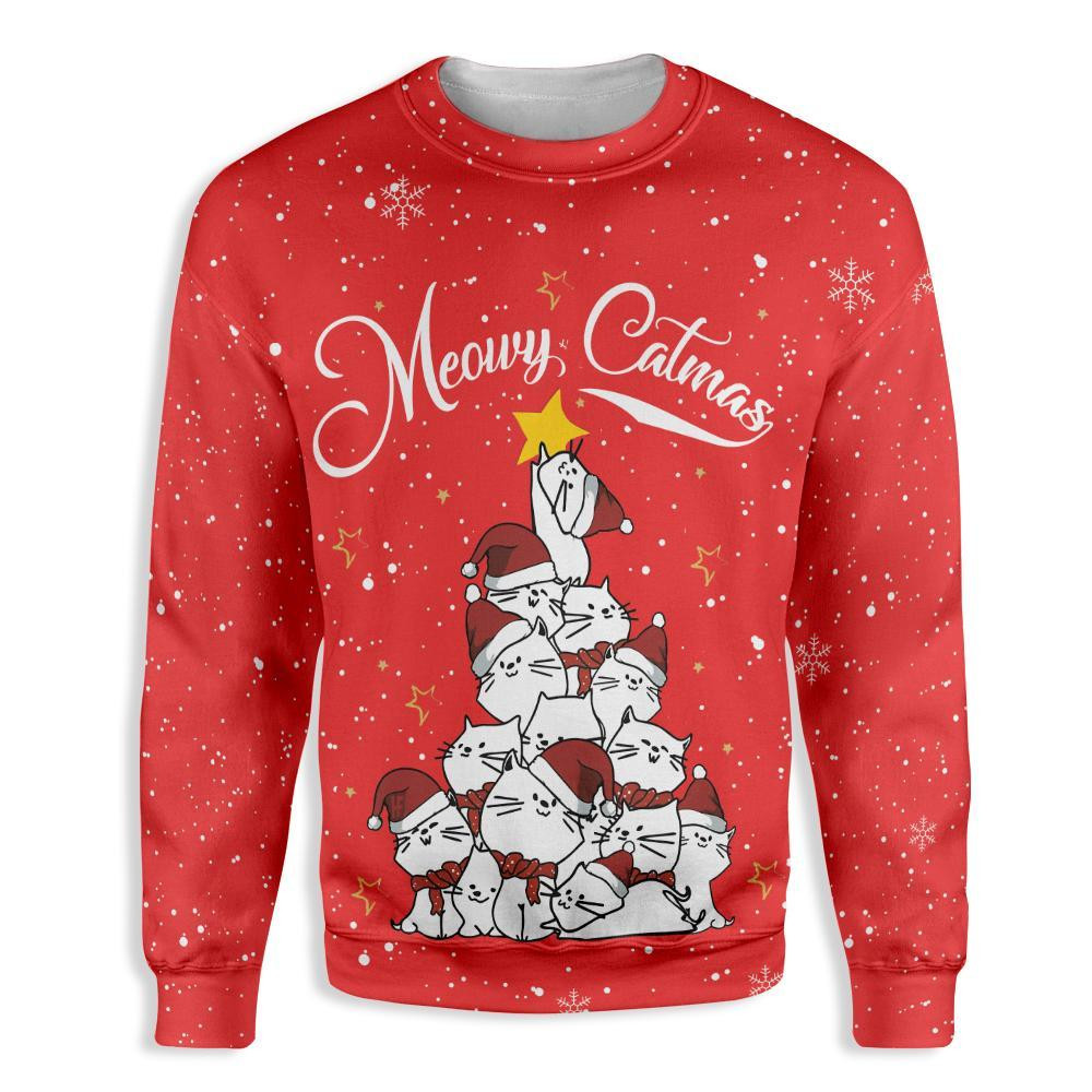 Meowy Catmas Christmas Tree Ugly Christmas Sweater Ugly Sweater For Men Women