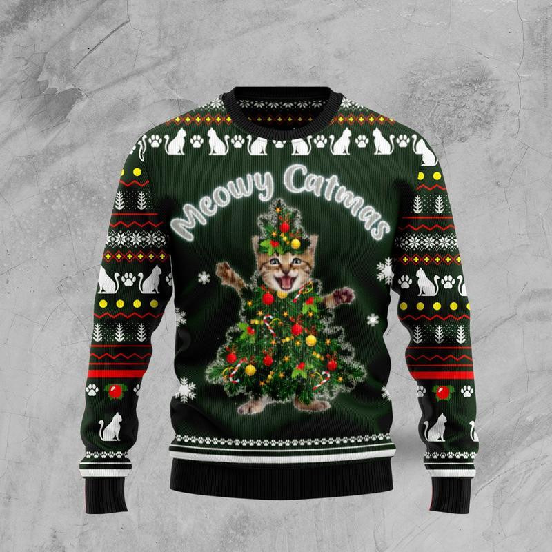 Meowy Catmas Ugly Christmas Sweater Ugly Sweater For Men Women