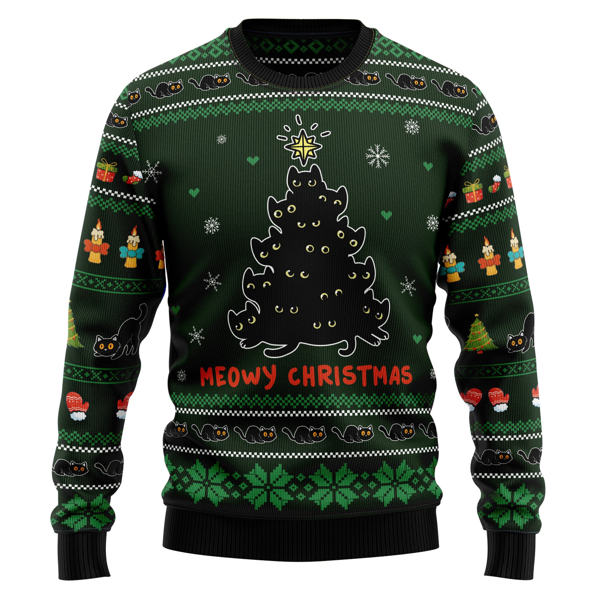 Meowy Christmas Black Cat Ugly Christmas Sweater