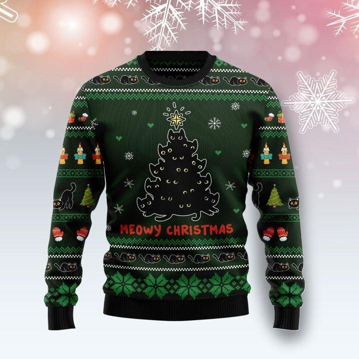 Meowy Christmas Black Cat Ugly Christmas Sweater