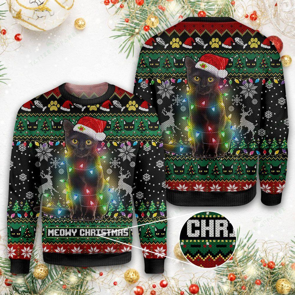 Meowy Christmas Cat Ugly Christmas Sweater Ugly Sweater For Men Women