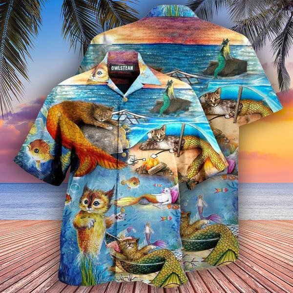 Mermaid Off Duty Cat Edition - Hawaiian Shirt - Hawaiian Shirt For Men