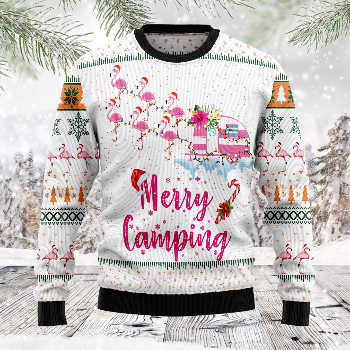Merry Camping Flamingo Ugly Christmas Sweater