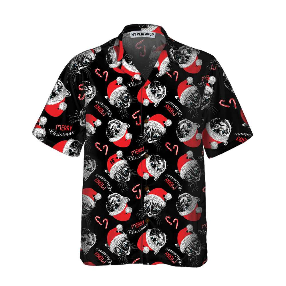 Merry Christmas Black Hawaiian Shirt Funny Christmas Cat Shirt Best Xmas Gift Idea