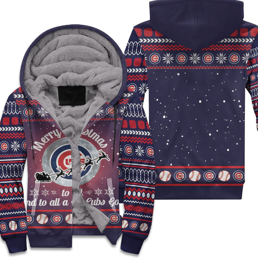 Merry Christmas Chicago Cubs To All And To All A Go Cubs Go Ugly Christmas 3D Fleece Hoodie