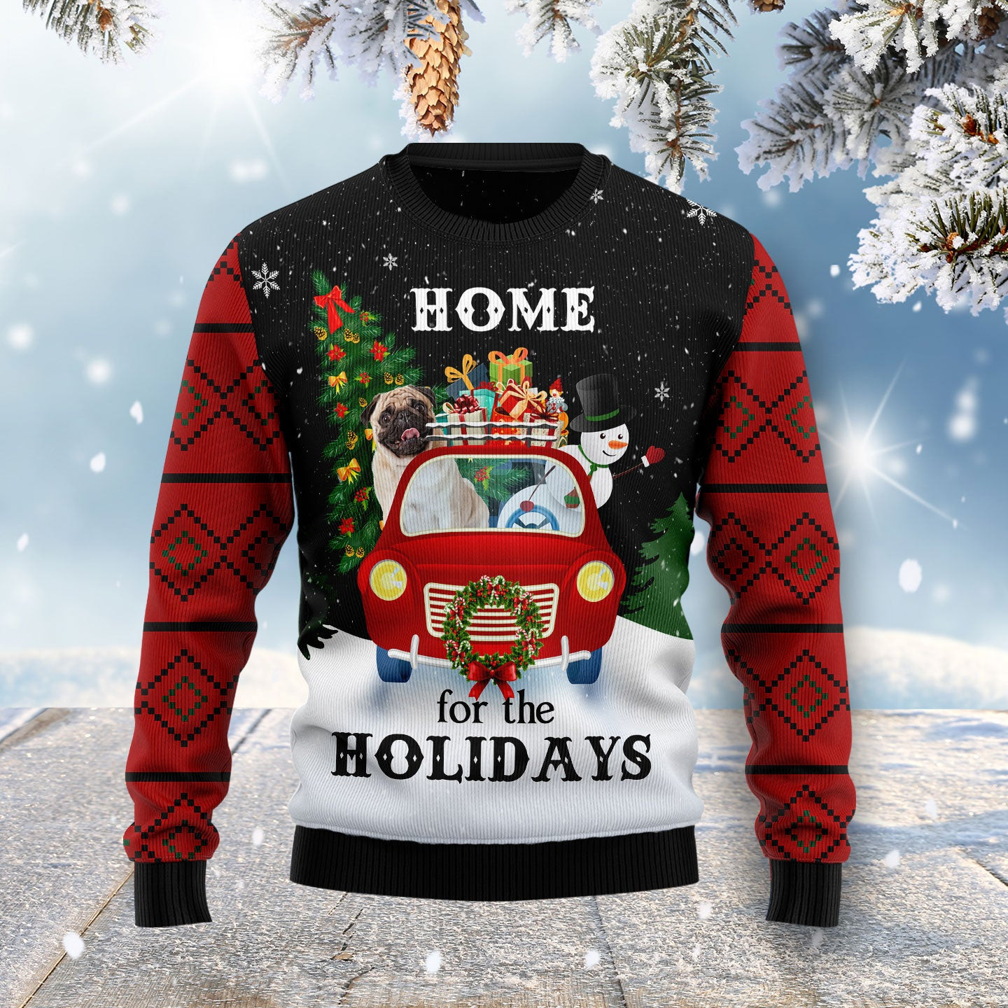 Merry Christmas Pug And Snowman Ugly Christmas Sweater